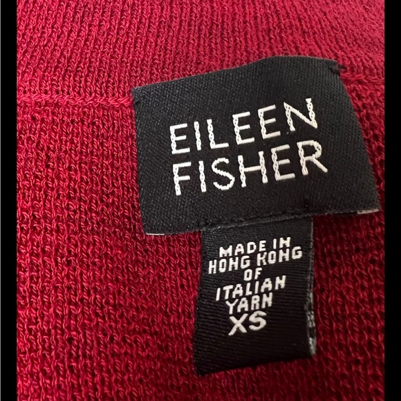 EILEEN FISHER Cardigan Sweater Coat Open Red 100% Wool Tunic Tight Knit XS - Picture 6 of 7
